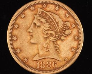 1886s $5 Liberty Head Gold Coin Series Minted 1839  1908