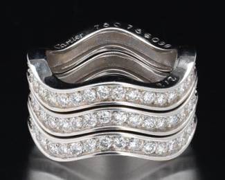Cartier Trinity 750 Gold and Diamond Wave Stackable Bands 