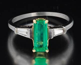 Ladies Platinum, Emerald and Diamond Ring 