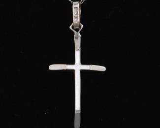 14K White Gold Cross and Chain