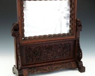 Chinese Mirror on Carved Wood Stand