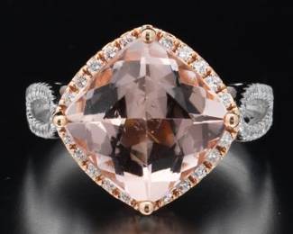 14K Tuotone Mount Morganite and Diamond Ring