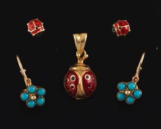 A 14K Pair Of Turquoise Earrings and A Three Piece Suite