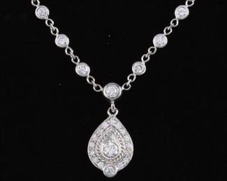 18K White Gold Diamond Pendant and Chain
