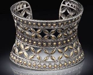 John Hardy 18K Gold and Sterling Silver Open Word Convex Bangle 