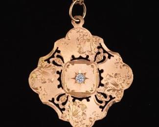 Ladies Victorian Gold and Diamond Pendant on Chain 