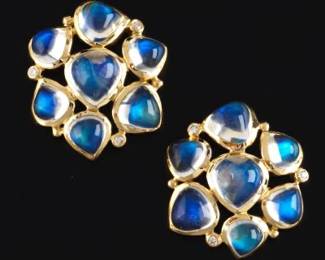 Ladies Pair of Gold and Moonstone Earrings 