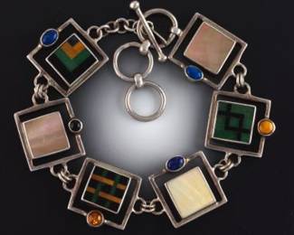Sterling Silver and Gem Stones Passage to Israel Panel Reversible Bracelet
