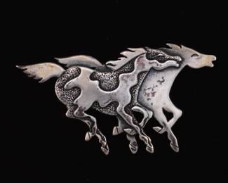 Frank Salute  Comes Charsne Sterling Silver Galloping Horses Brooch 