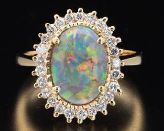 14K Yellow Gold Opal and Diamond Ring