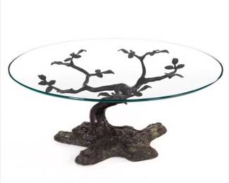 Bonsai Tree Form Bronze Coffee Table with Glass Top, in Style of Willy Daro