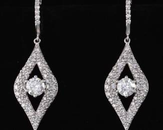 Ladies Pair of Gold and Diamond Dangle Earrings 
