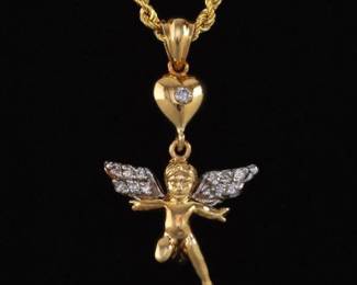 14K Pendant Of Cupid on a Gold Chain