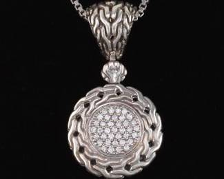 John Hardy 18K Gold, Sterling Silver and Diamond Pendant on Chain 