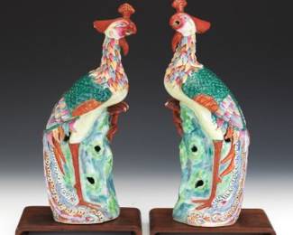 Pair of Chinese Porcelain Cockerel Figures