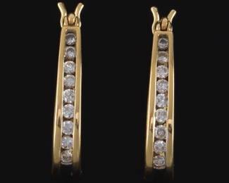 Ladies Pair of Gold and Diamond Oval Hoops 