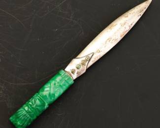 Aztec Style Sterling Silver and Green Quartz Dagger 