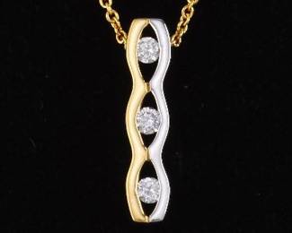 18K Tuotone Diamond Pendant on a Yellow Gold Chain