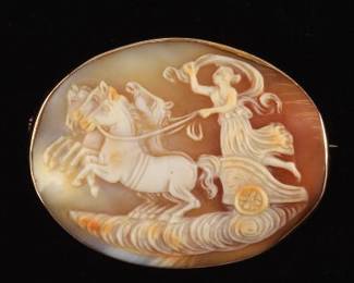 Circa 1900 10K Shell Cameo Brooch