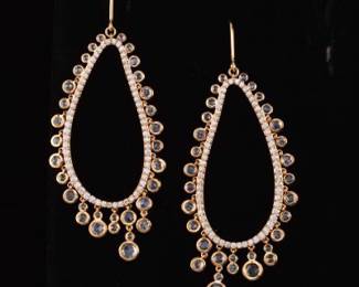 Ladies Pair of Gold and Diamond Boteh Design Earrings 