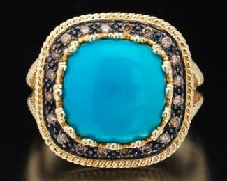 14K Yellow Gold Persian Turquoise and Diamonds Ring