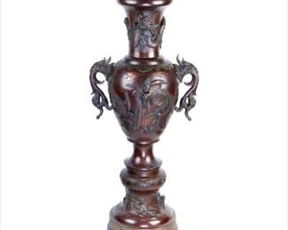 Japanese Bronze Meiji Style Monumental Urn