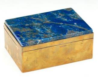 ALGA CHILE Retro Patinated Brass Copper Alloy and Lapis Lazuli Humidor Box 