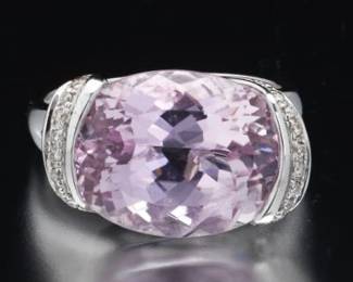 14K Kunzite and Diamond Ring
