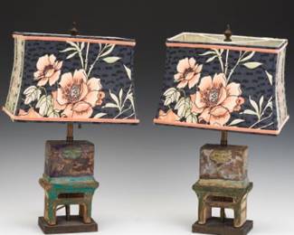 Pair of Chinese Ceramic ChestForm Table Lamps