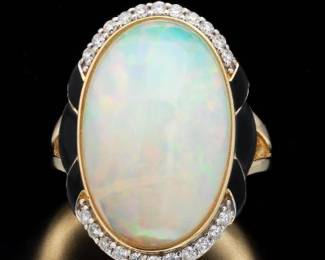14K Yellow Gold and EGL Certified Opal and Diamond Ring
