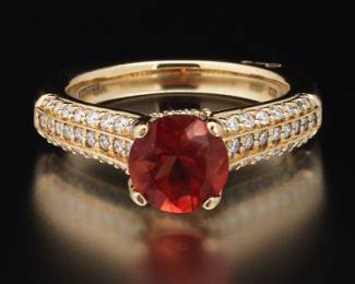 14K Yellow Gold and Diamond Oregon Copper Bearing Sunstone Ring