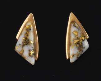 14K and Natural Gold Bearing Quartz Earrings