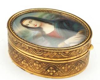 French Gilt Brass Oval Vanity Box with Mona Lisa after Leonardo da Vinci