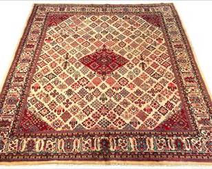 Rare SemiAntique Sarouk Ivory Red Carpet