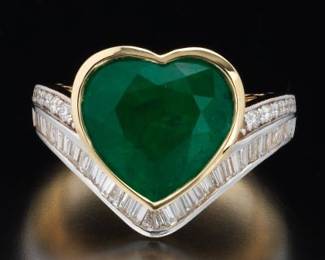 14K GIA Certified Emerald and Diamond Ring