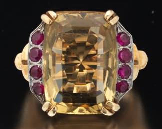 1940s Retro 14K Citrine Ruby Ring