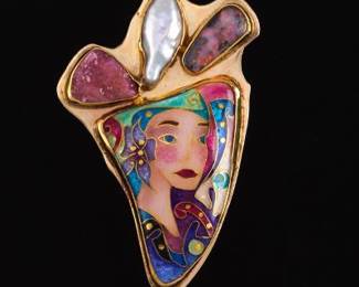 14K Judy Goskey Cloisonne Enamel and Gem Pendant