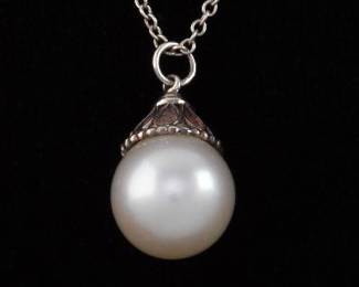 Tiffany  Co. Sterling Silver and Pearl Pendant on Chain 