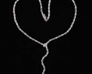 Ladies Bvlgari Style Sterling Silver and Clear Stones Snake Necklace 