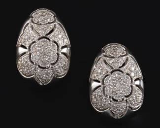 Ladies Pair of Gold and Diamond Dome Earrings 
