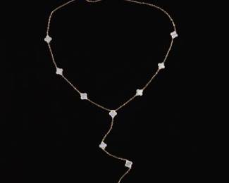 Ladies Italian VCA Style Gold and Mother of Pearl Lavalier Necklace 
