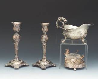 Group of Silver Plated Gilded Age Style Table Objects, by Different Makers 