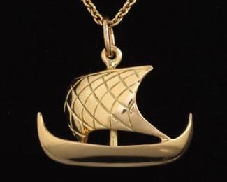 Novelty Gold Viking Ship Pendant on Chain 