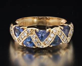 14K Yellow Gold Tanzanite and Diamond Ring