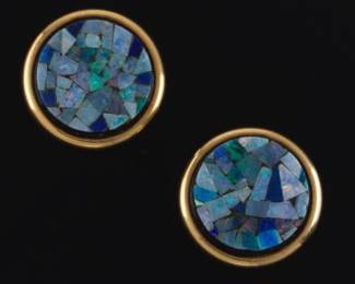 14K Gold Opal and Onyx Earrings