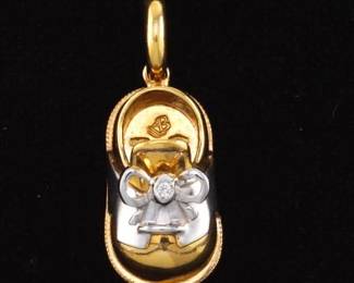 Aaron Basha TwoTone Gold snd Diamond Baby Shoe Charm Pendant 