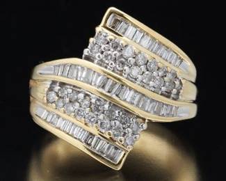 10K Yellow Gold Bypass Diamond Ring