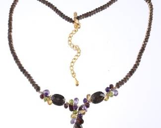 Ladies Gold, Silver, Gold Color Metal and Gem Stones Necklace 