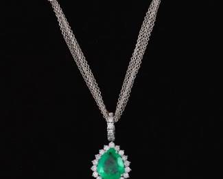 UTOPIA Italian 18K Gold, Emerald and Diamond Pendant on MultiChains Necklace 