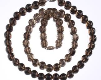 Ladies Pair of Sterling Silver and Faceted Smoky Quartz Beads Necklaces 